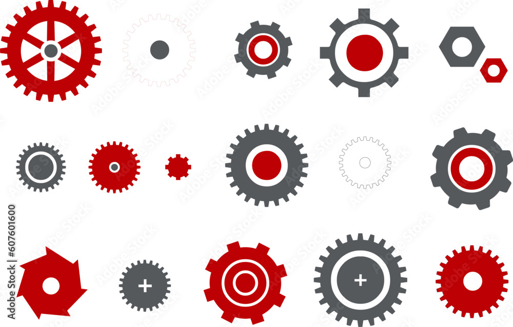 Vector icons pack - Red Series, gear collection Vector icons pack - Red Series, gear collection