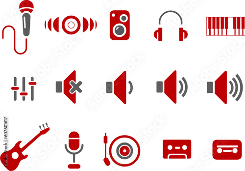 Vector icons pack - Red Series, music collection