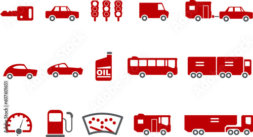 Vector icons pack - Red Series, transport collection