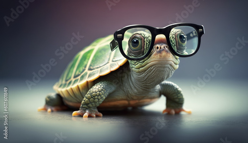 Cute turtle wearing glasses. animal on summer vacation  animal illustration. Ai generative