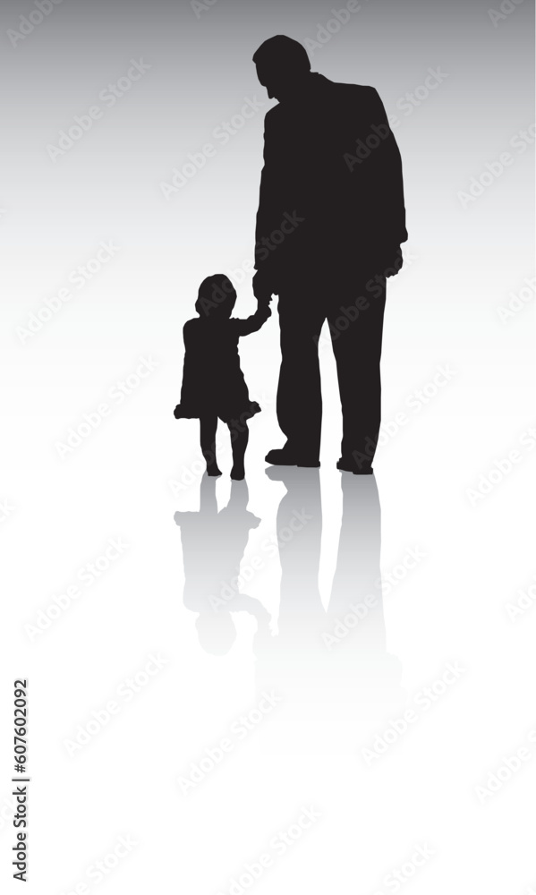 Vector illustration of a loving grandparent walking with his granddaughter