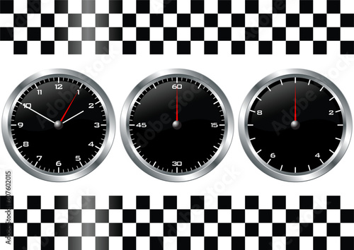 Black watches and chronographs with checkered flag over white