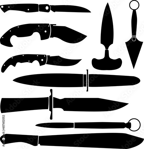 Knives, blades, and handle set in vector silhouette