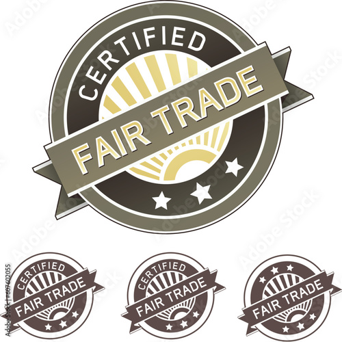 Certified fair trade good and food label sticker for use on product packaging, print materials, websites and in advertising and promotion