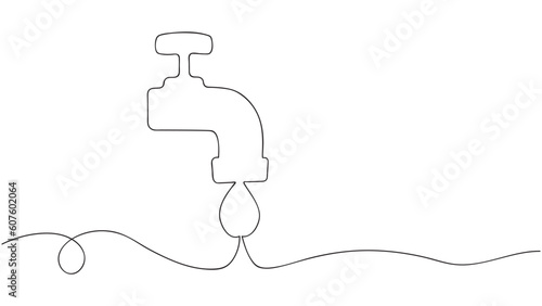 Water faucet with a drop of water in one continuous line,Vector illustration