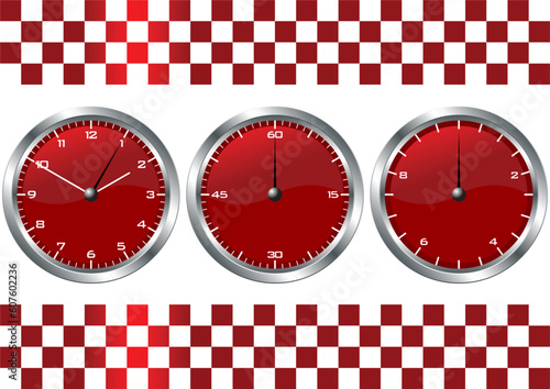Red watches and chronographs with checkered flag over white