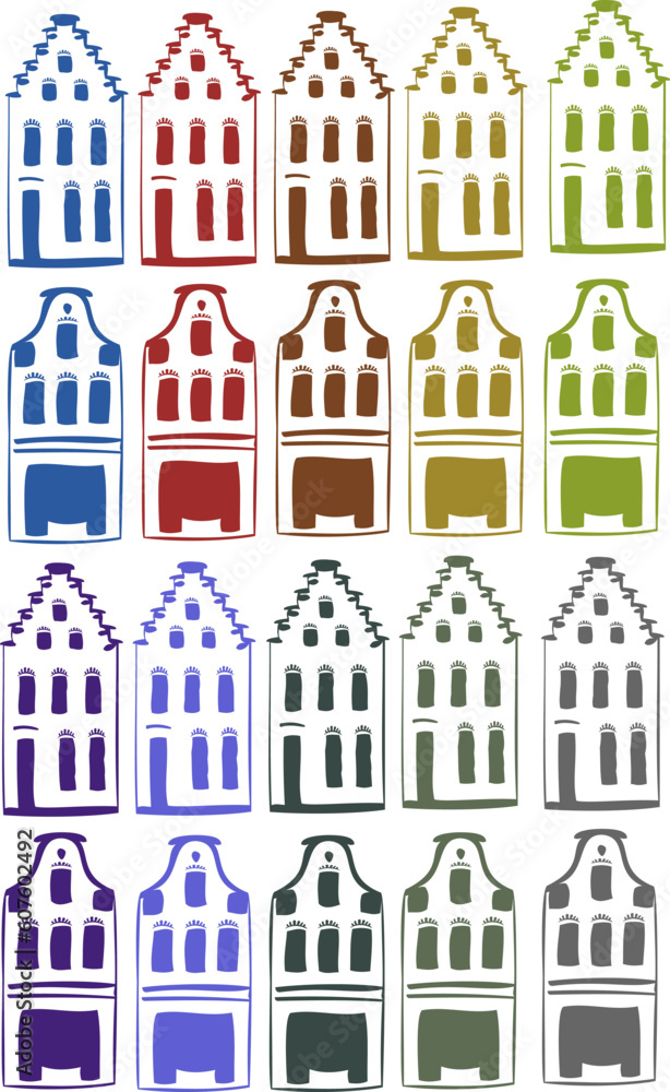 collection of colored houses icons set