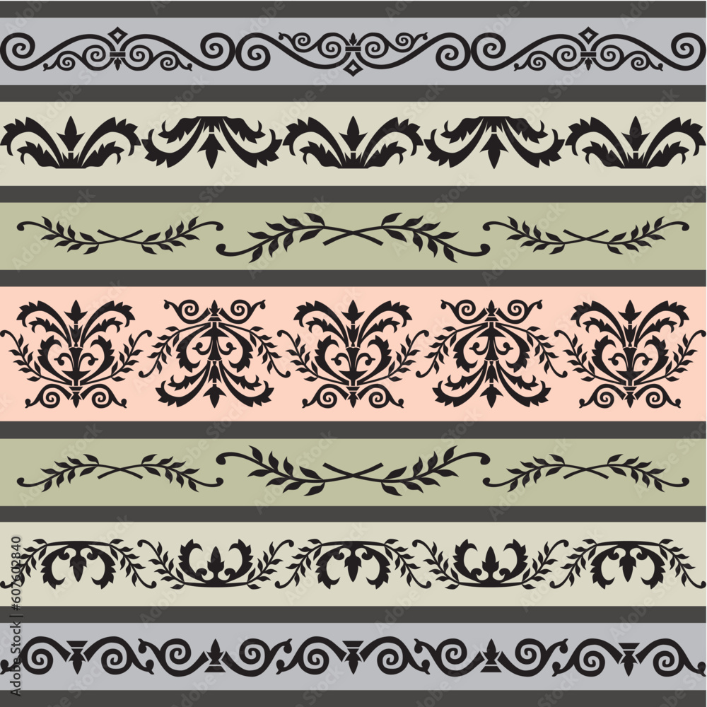 Set of floral borders, design elements, full scalable vector graphic included Eps v8 and 300 dpi JPG. Set of floral borders, design elements, full scalable vector graphic included Eps v8 and 300 dpi JPG.