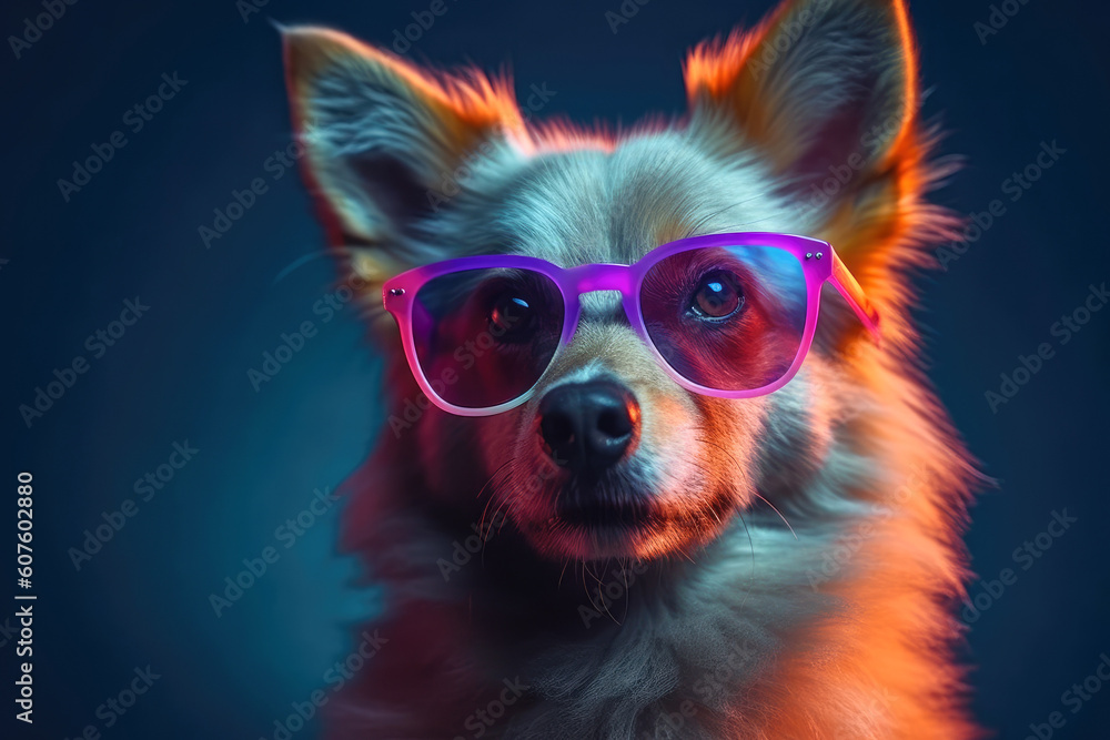 Cute wolf wearing sunglasses. animal on summer vacation, animal illustration. Ai generative Cute wolf wearing sunglasses. animal on summer vacation, animal illustration. Ai generative
