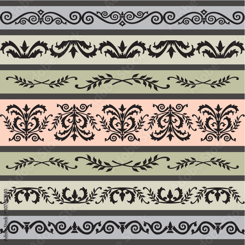 Set of floral borders, design elements, full scalable vector graphic included Eps v8 and 300 dpi JPG.