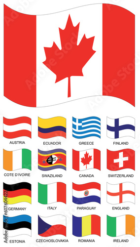 Vector Flag Collection. Austria, ecuador, greece, finland, ivory cost, swaziland, canada, switzerland, germany, Deutschland, italy, paraguay, england, estonia, czechoslovakia, romania, ireland