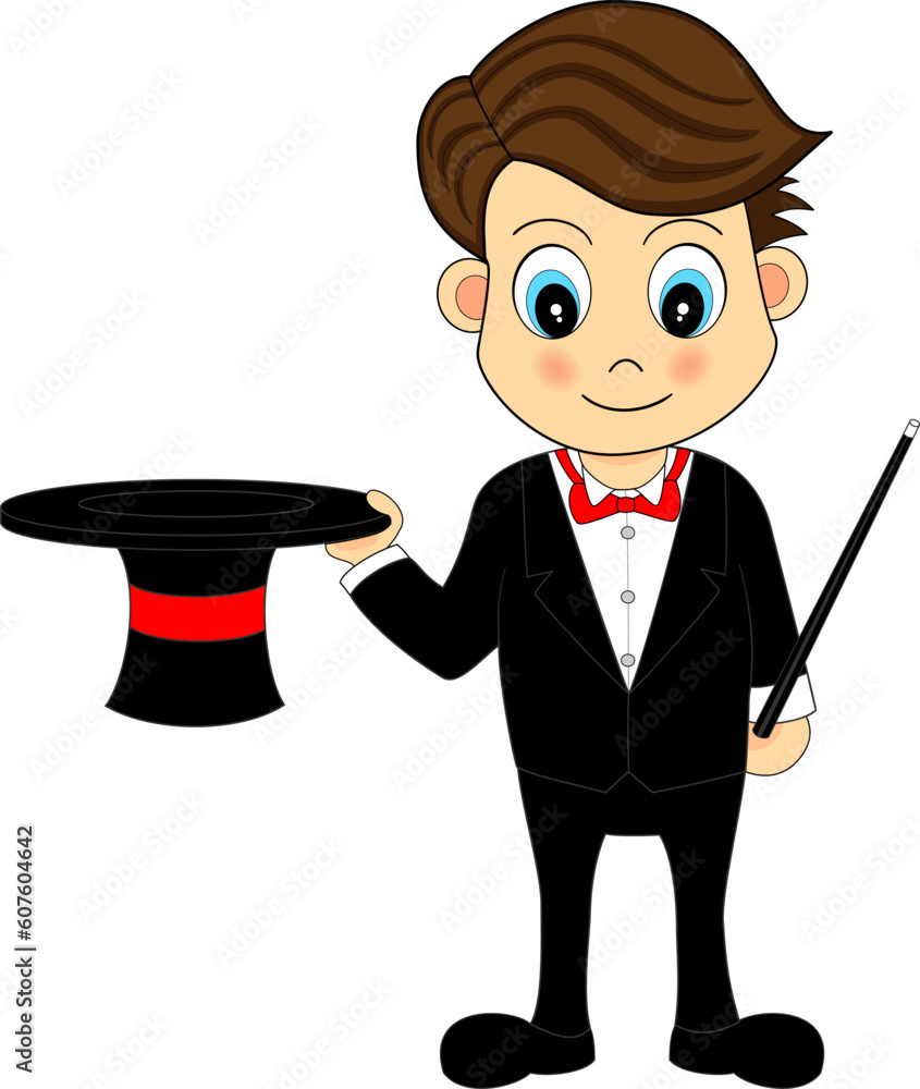 Ilustration of a Cute Cartoon Magician With Hat and Wand Ilustration of a Cute Cartoon Magician With Hat and Wand