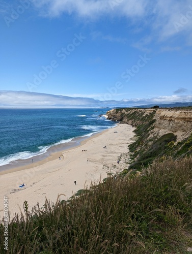 view of the coastal cliffs and Pacific Ocean beach in Half Moon Bay  California
