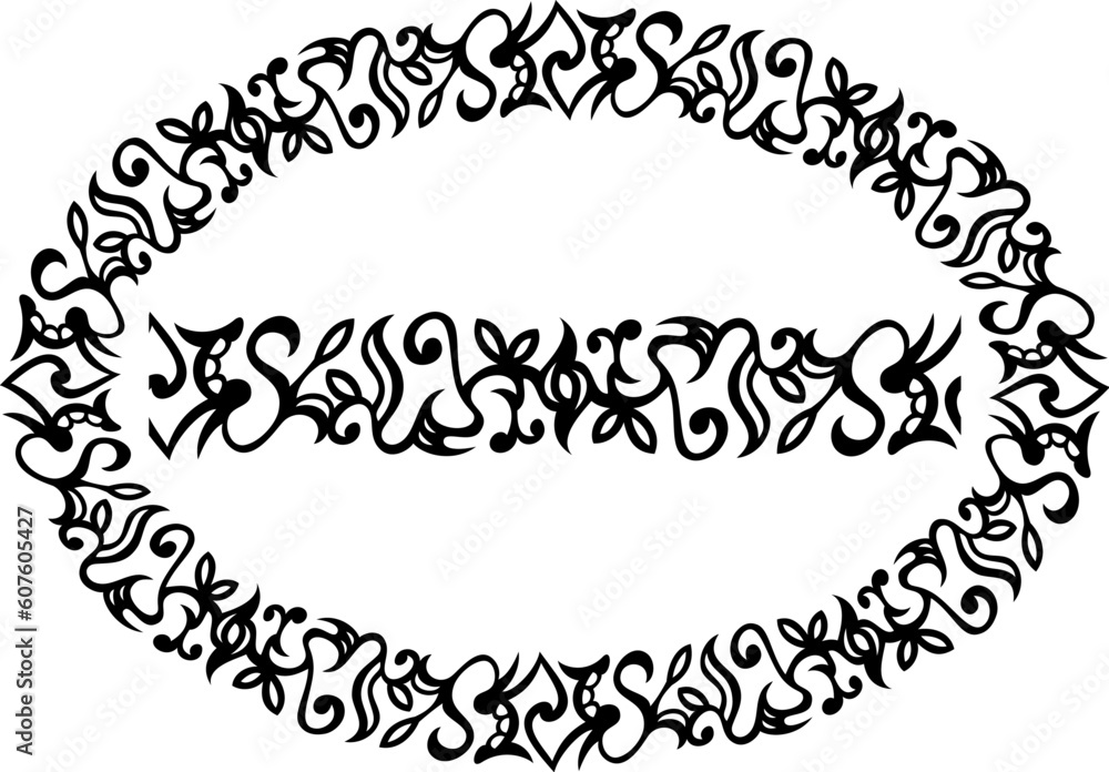 A seamless vector border and an oval frame in floral filigree fashion.