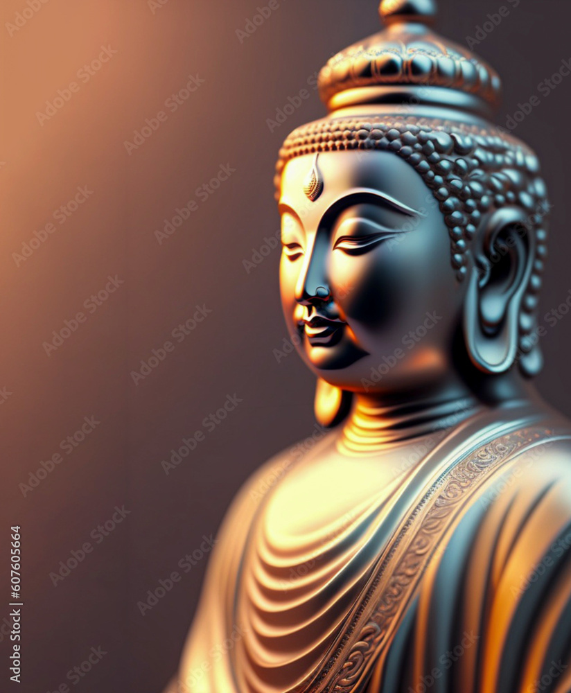 Textured realistic buddha statue with negative space