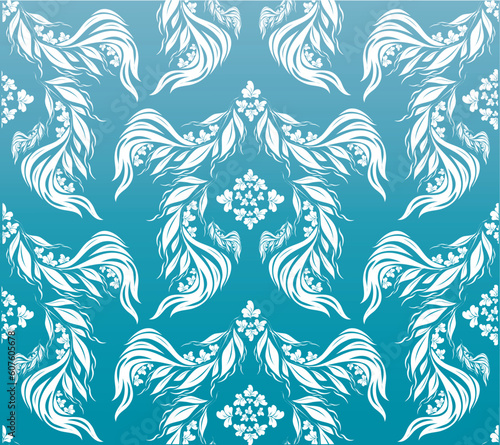Vector decorative white seamless floral ornament on a blue background