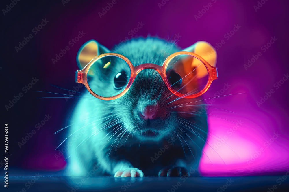 Cute hamster wearing sunglasses. animal on summer vacation, animal illustration. Ai generative