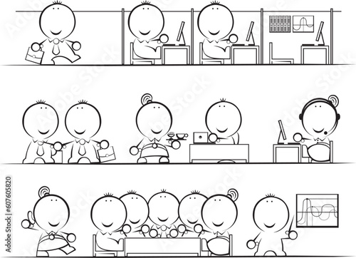 Variety of poses in business personage implementation