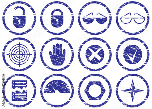 Gadget icons set. Grunge. White - dark blue palette. Vector illustration.