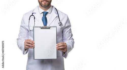 cropped view of internist with anamnesis isolated on white. internist with anamnesis