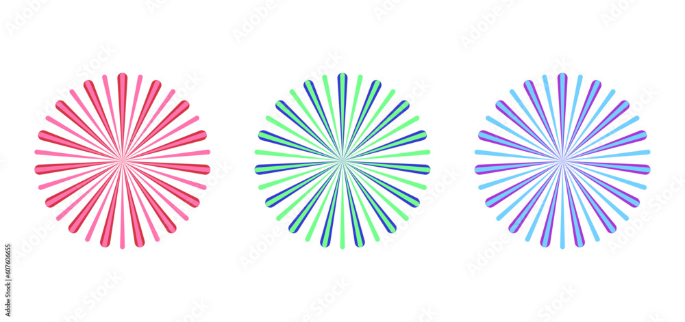 Round shapes in various colors – Collection of radial patterns in different colors – Set of decorative circular templates
