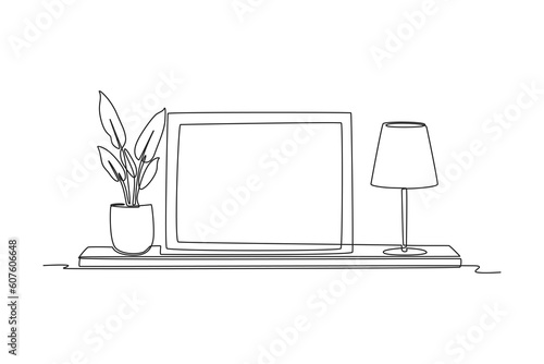 Continuous one line drawing potted plants for the interior. Interior concept. Single line draw design vector graphic illustration.