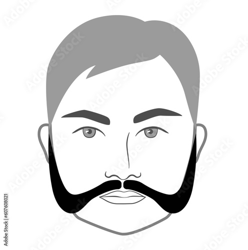 Franz Josef Beard style men in face illustration Facial hair mustache. Vector grey black portrait male Fashion template flat barber collection. Stylish hairstyle isolated outline on white background.