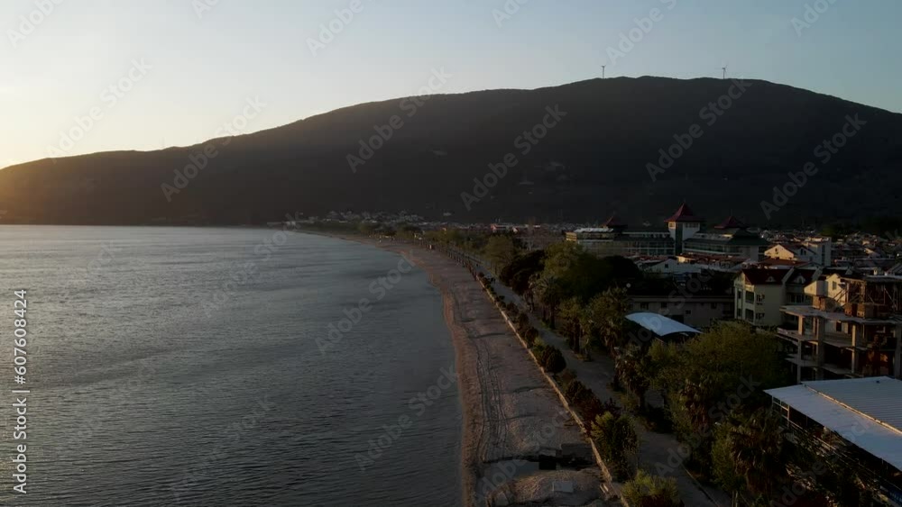 Aerial view of Ocaklar at sunset along the Marmara Sea, Balikesir Peninsula, Turkey. Aerial view of Ocaklar at sunset along the Marmara Sea, Balikesir Peninsula, Turkey.