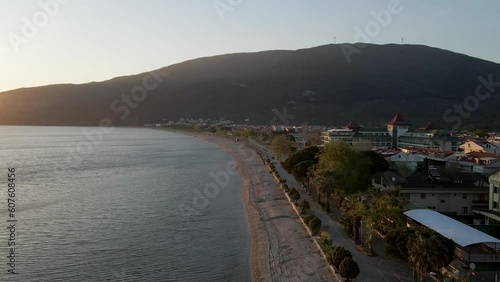 Aerial view of Ocaklar at sunset along the Marmara Sea, Balikesir Peninsula, Turkey. photo