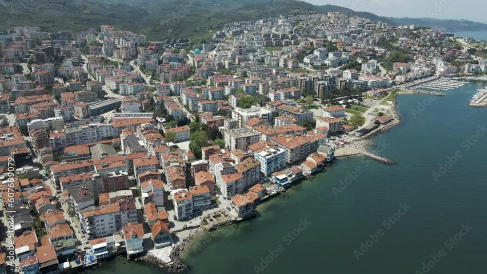 Aerial view of Mudanya, a small town along the Marmara Sea coastline, Bursa, Turkey. Aerial view of Mudanya, a small town along the Marmara Sea coastline, Bursa, Turkey.