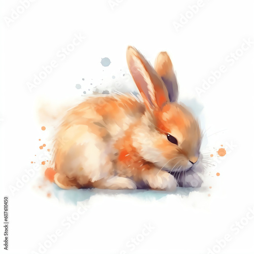 AI generated Bunny: Adorable Watercolor Illustration of a Sleeping Rabbit on White Background." © The Little Hut