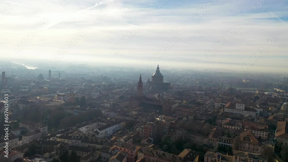 Aerial view of Pavia, a small town at sunrise in Lombardy, Italy. Aerial view of Pavia, a small town at sunrise in Lombardy, Italy.