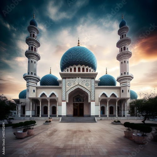 Serene splendor, capturing the beauty of a mosque during ramadan
