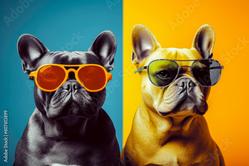 Cute dog wearing glasses. animal on summer vacation, animal illustration. Ai generative