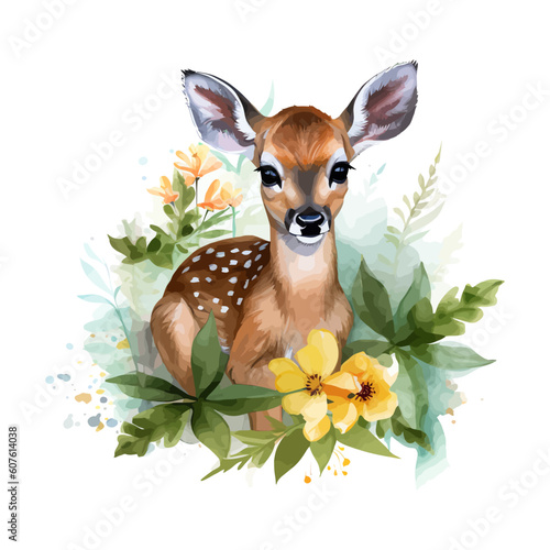 Cute deer cartoon in watercolor style