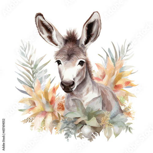 Cute donkey cartoon in watercolor style