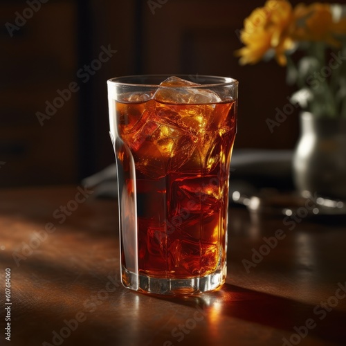 A refreshing glass of iced tea with ice. Generative AI. 