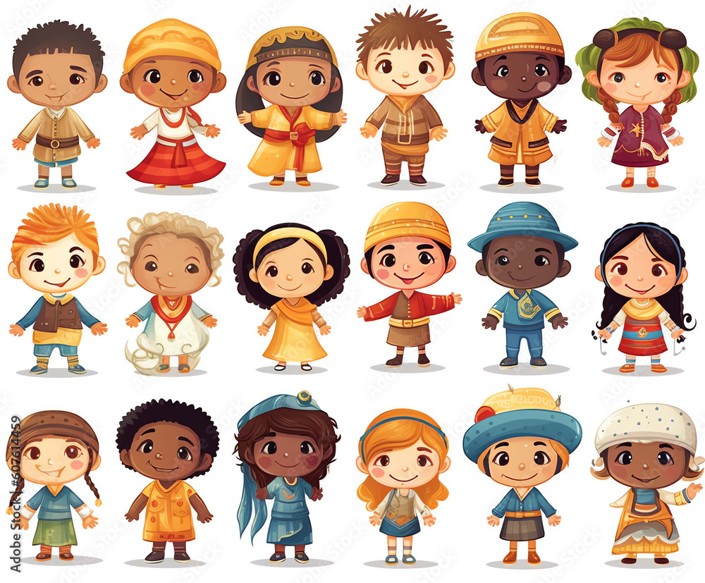 Generative AI Children set, little boys and girls portraits of different nationalities. Vector illustration in cartoon style Generative AI Children set, little boys and girls portraits of different nationalities. Vector illustration in cartoon style