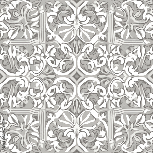 Generative AI Traditional Italian ceramic ornate in neutral beige and grey colors  hand drawn seamless vector pattern