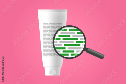 Cosmetic product with good healthy ingredients, and magnifying glass