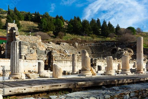 View of the Odeon theater and Upper Agora in the Efesus city in Selcuk, Turkey