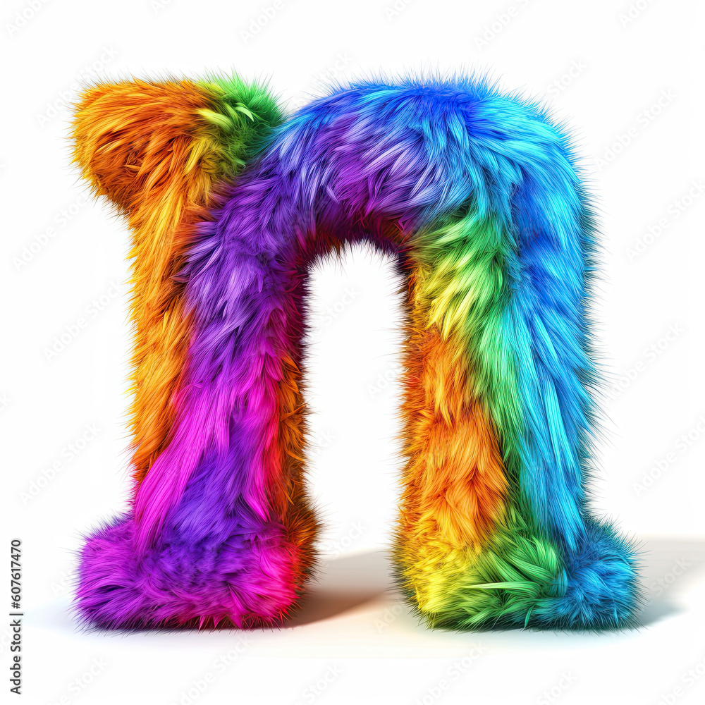 Furry letter in rainbow pride colors made of fur and feathers. Lower case N Furry letter in rainbow pride colors made of fur and feathers. Lower case N