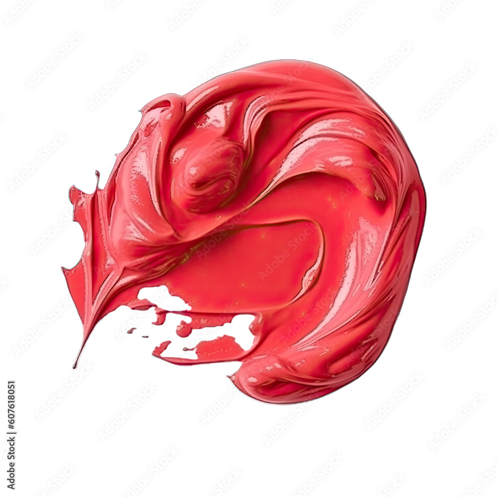 Texture red cream isolated on transparent background. Cream makeup texture. Bright red color cosmetic product Texture red cream isolated on transparent background. Cream makeup texture. Bright red color cosmetic product