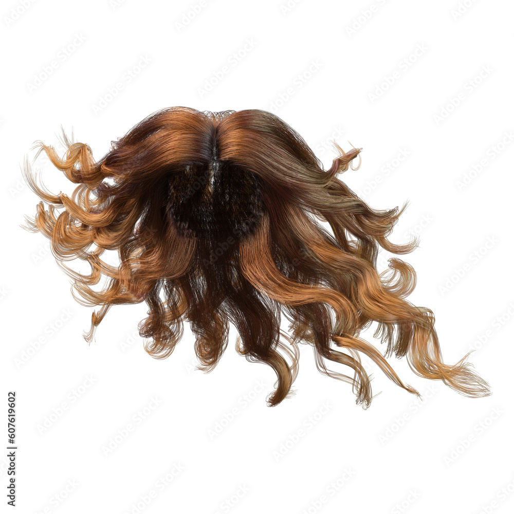 Red windblown long wavy hair on isolated white background, 3D Illustration, 3D Rendering