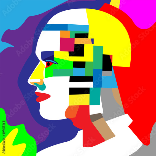 head with colorful background
