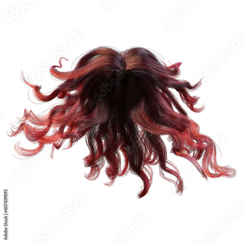 Red windblown long wavy hair on isolated white background, 3D Illustration, 3D Rendering