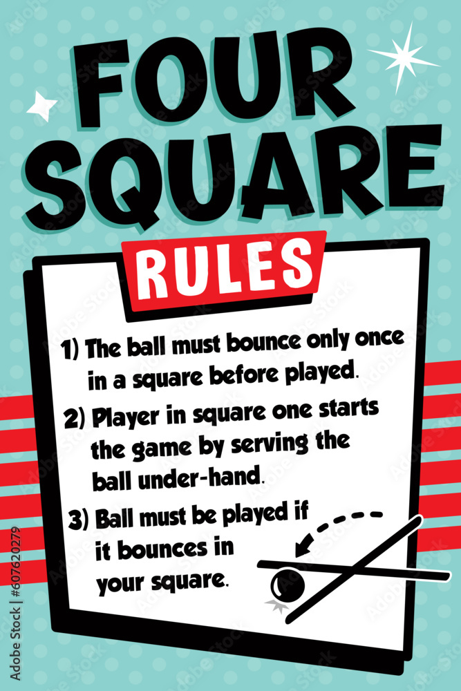 Four Square Rules Sign Poster With Children s Game Directions And four-square-rules-sign-poster-with-children-s-game-directions-and