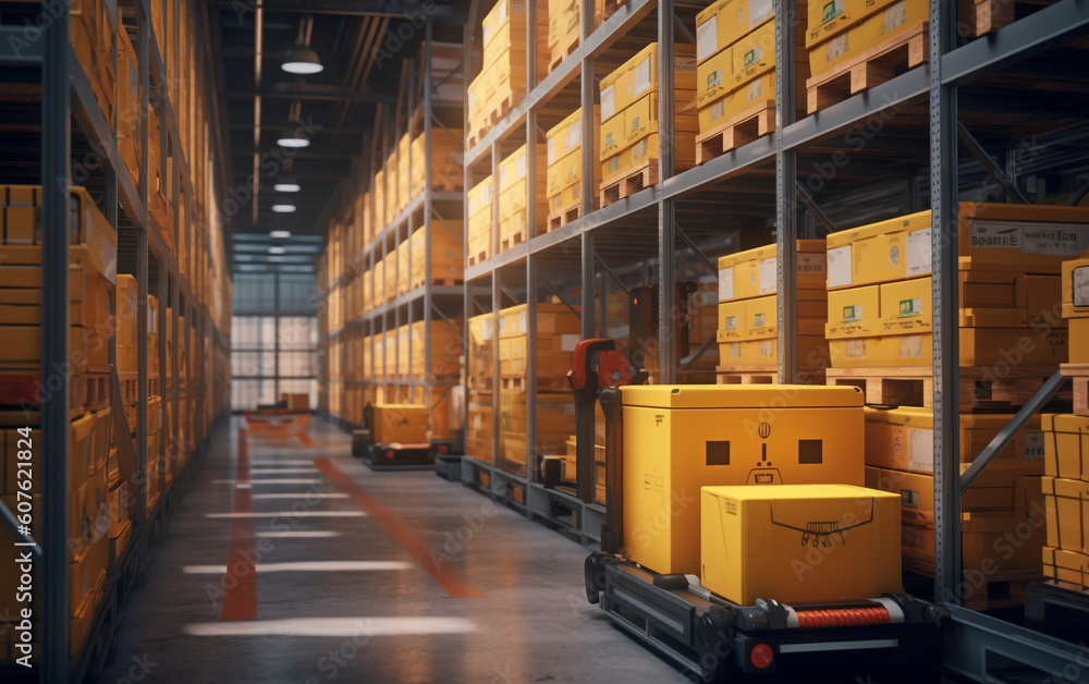 forklift in warehouse automated Warehouse with AGV and 5G Connectivity, Generative AI forklift in warehouse automated Warehouse with AGV and 5G Connectivity, Generative AI