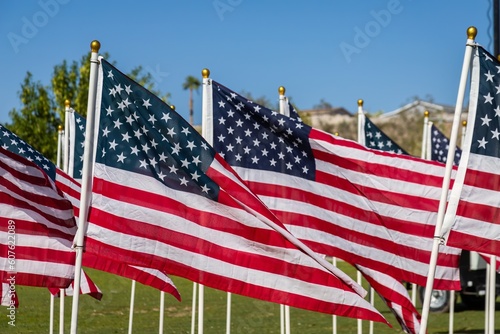 Hundreds of flags fly over a park field in Henderson, Nevada for Memorial Day