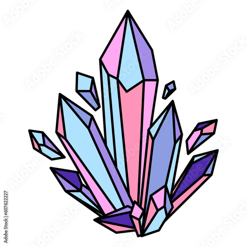 Colored crystals gemstones, jewels illustration. Vector isolated on white background.